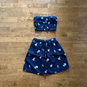 Abercrombie crop tube top and skirt set Navy Blue Floral smock mini Button Front